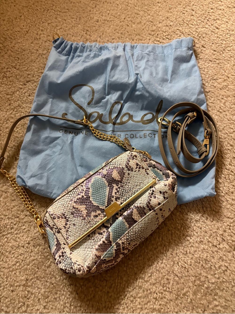 Salad Leather Snake-Print Crossbody Bag